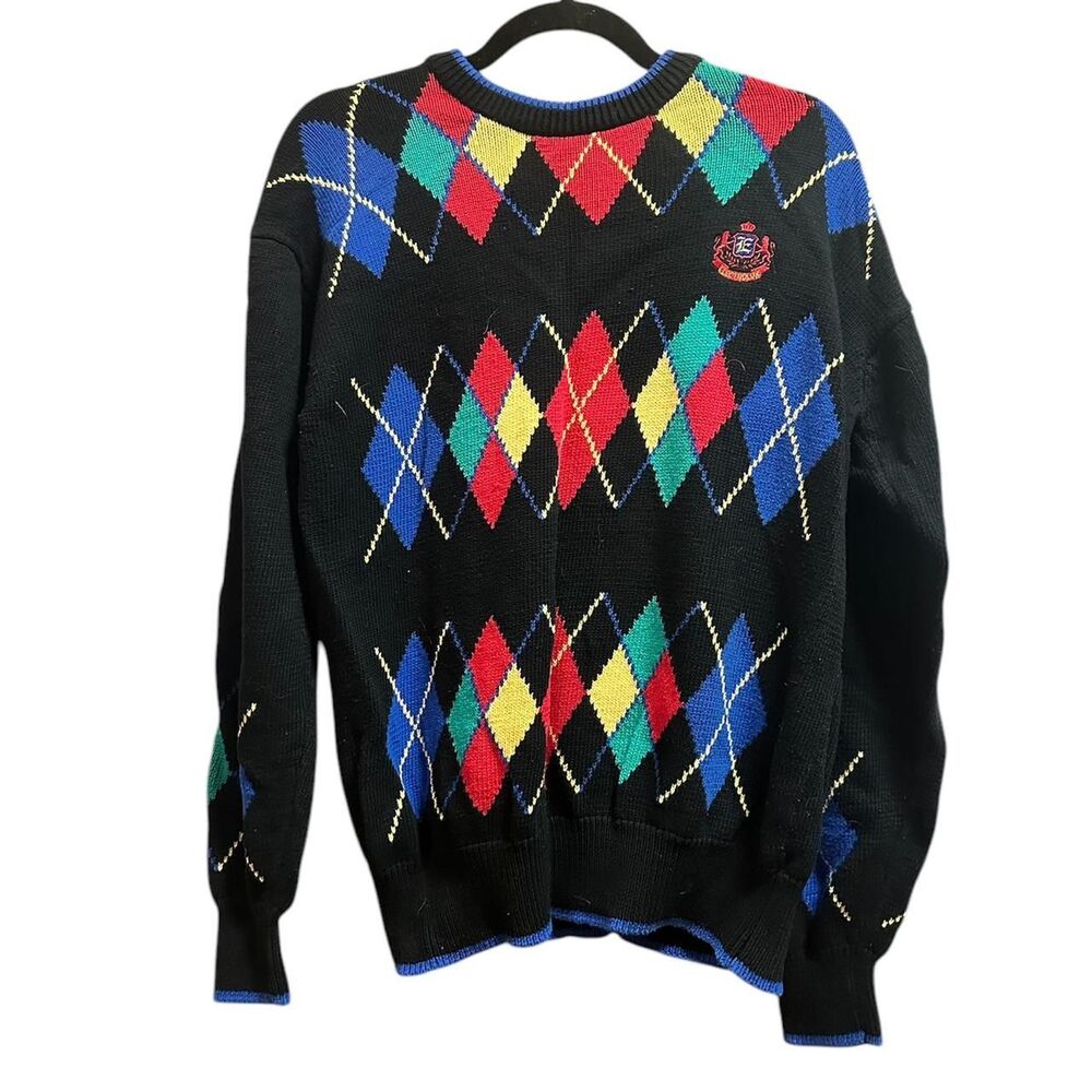Vintage 80s Electrolux Black and multi-coloured argyle sweater